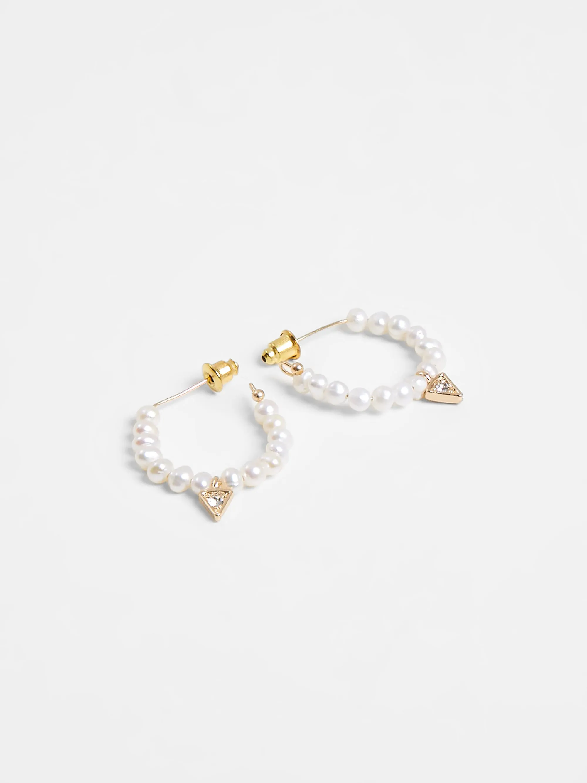 Pearl & Diamante Dagger Huggie Hoop Earrings