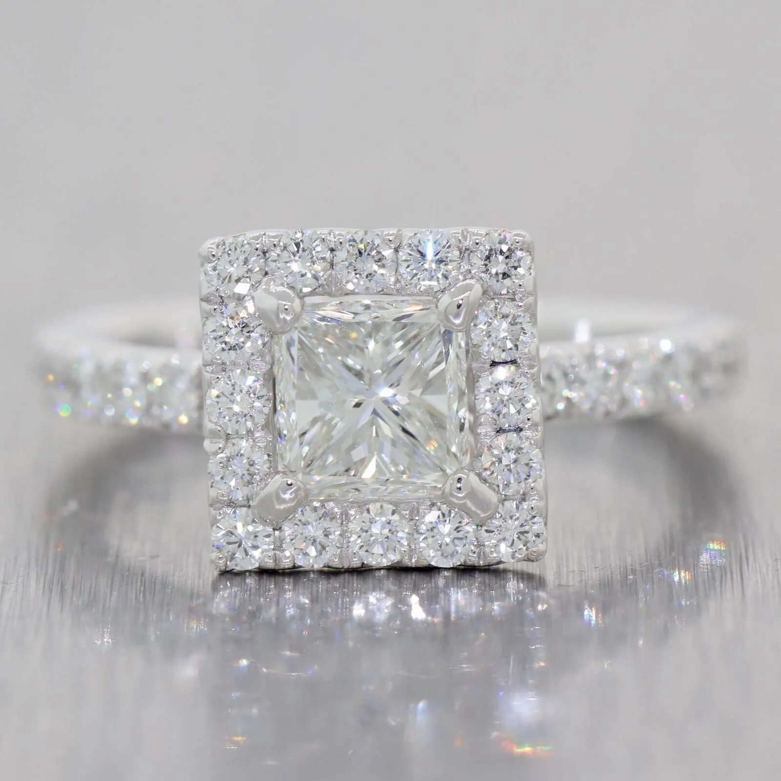 Princess Cut 1.02ct EGL Platinum Diamond Halo 1.82ctw Engagement Ring t1