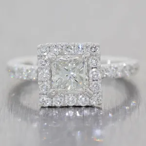 Princess Cut 1.02ct EGL Platinum Diamond Halo 1.82ctw Engagement Ring t1