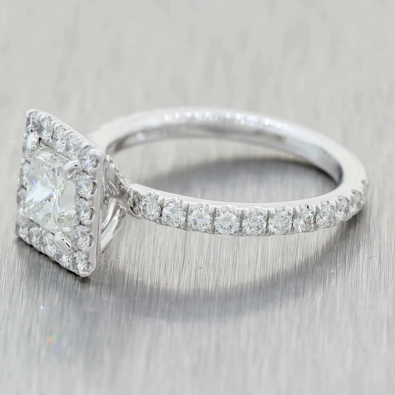 Princess Cut 1.02ct EGL Platinum Diamond Halo 1.82ctw Engagement Ring t1