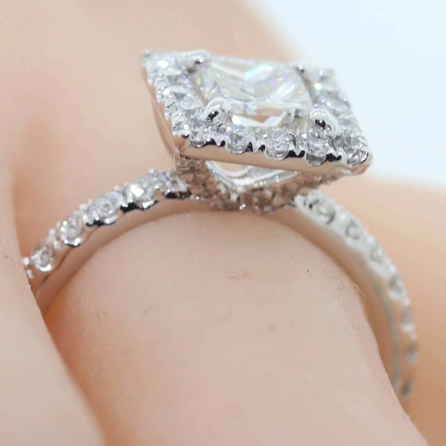 Princess Cut 1.02ct EGL Platinum Diamond Halo 1.82ctw Engagement Ring t1