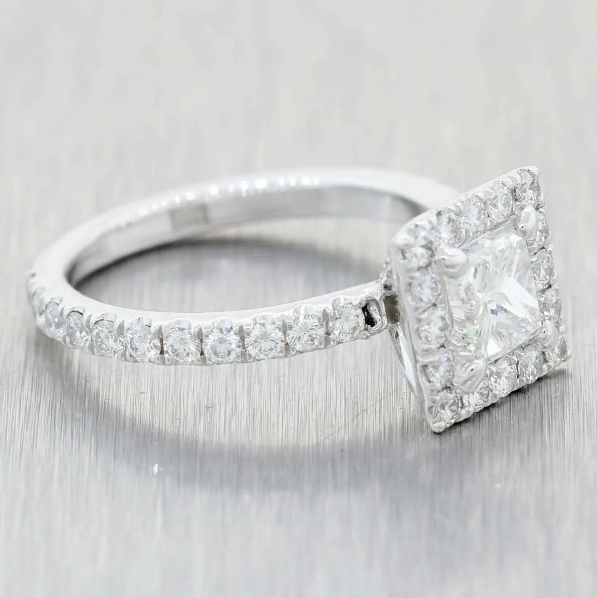 Princess Cut 1.02ct EGL Platinum Diamond Halo 1.82ctw Engagement Ring t1