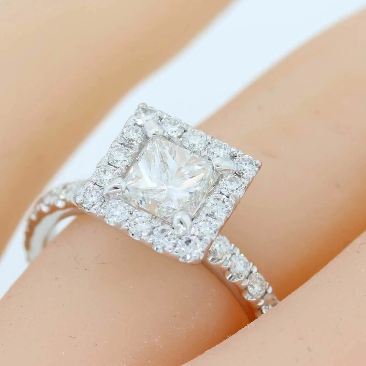 Princess Cut 1.02ct EGL Platinum Diamond Halo 1.82ctw Engagement Ring t1