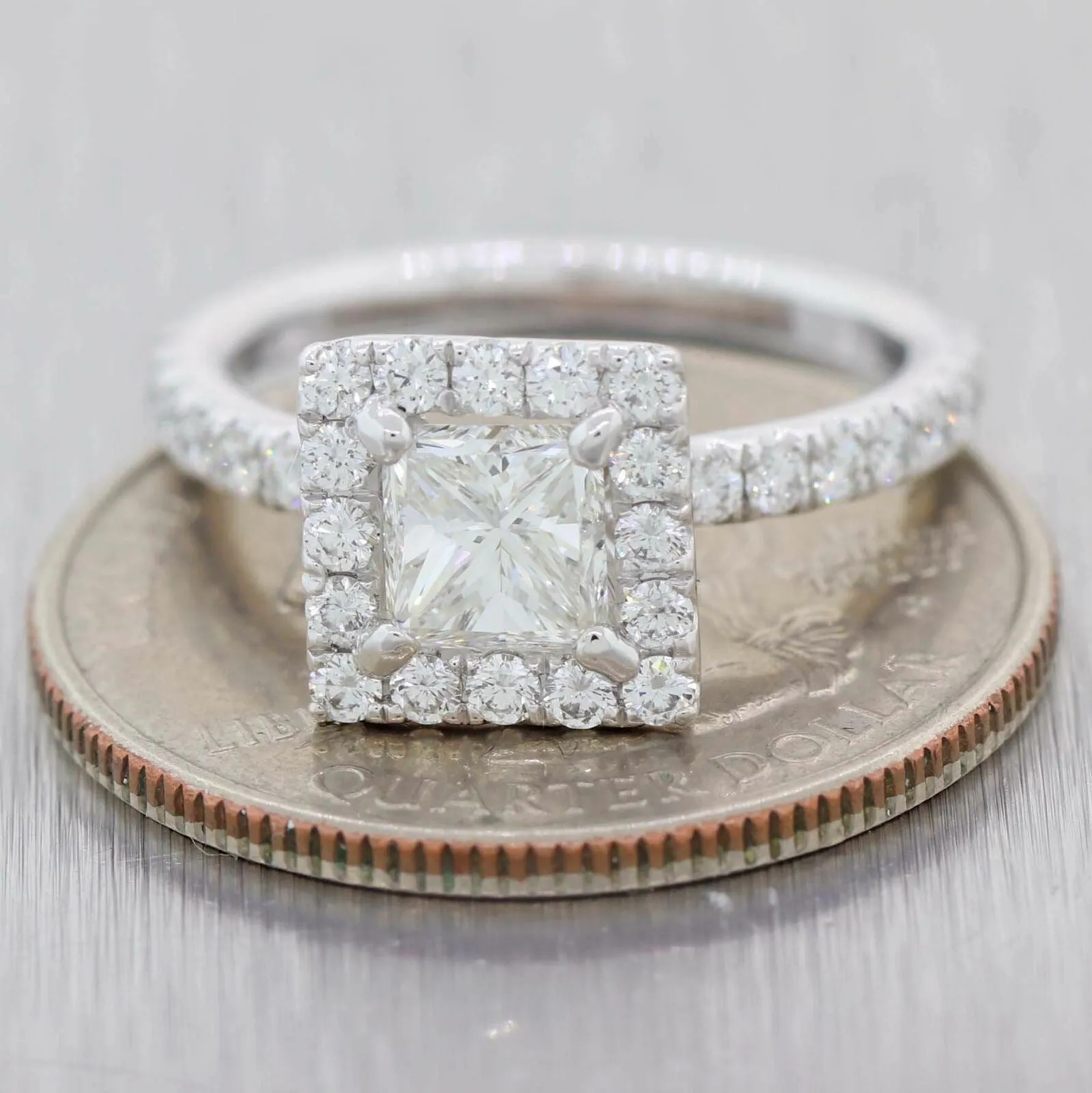 Princess Cut 1.02ct EGL Platinum Diamond Halo 1.82ctw Engagement Ring t1