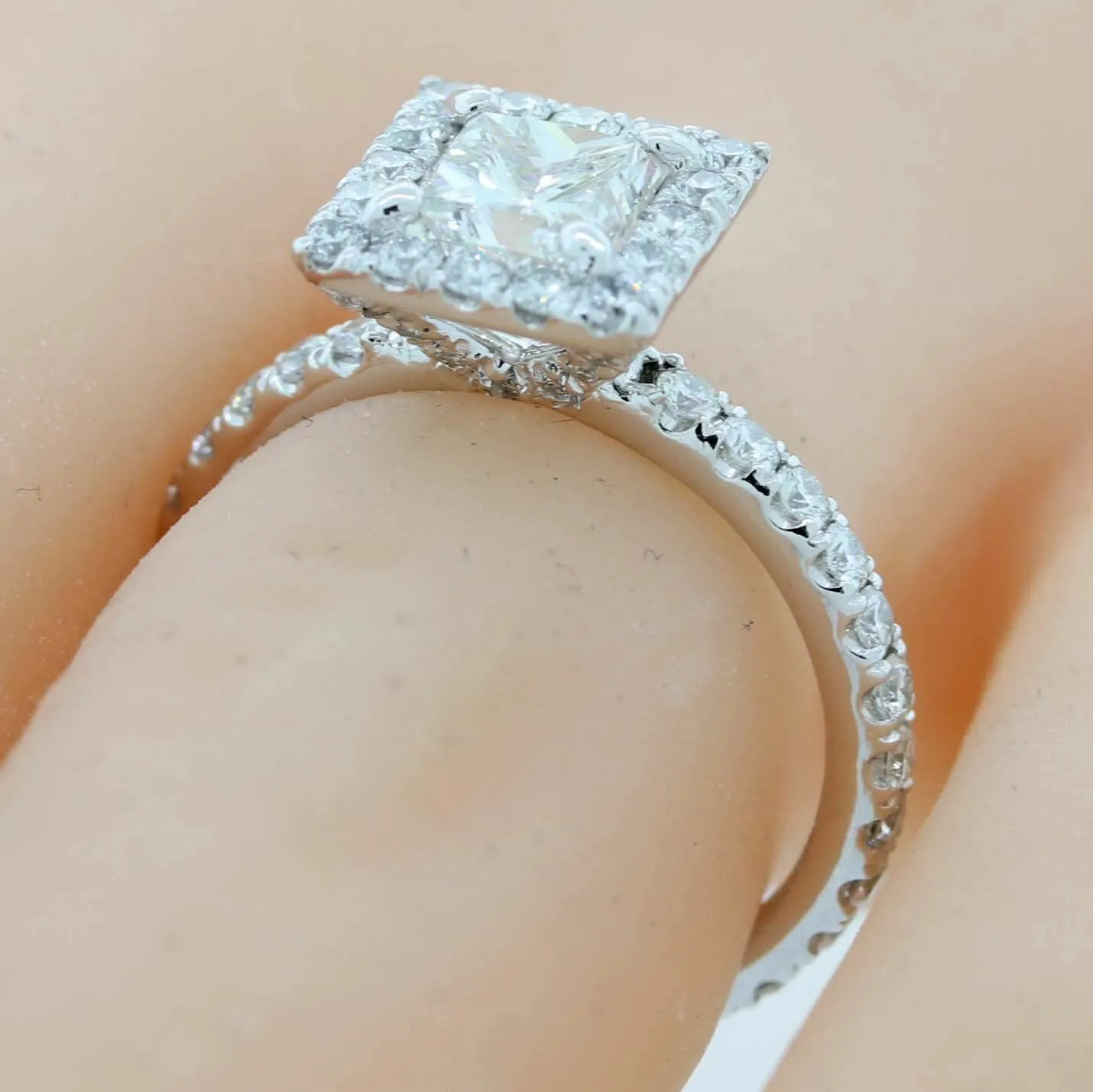 Princess Cut 1.02ct EGL Platinum Diamond Halo 1.82ctw Engagement Ring t1