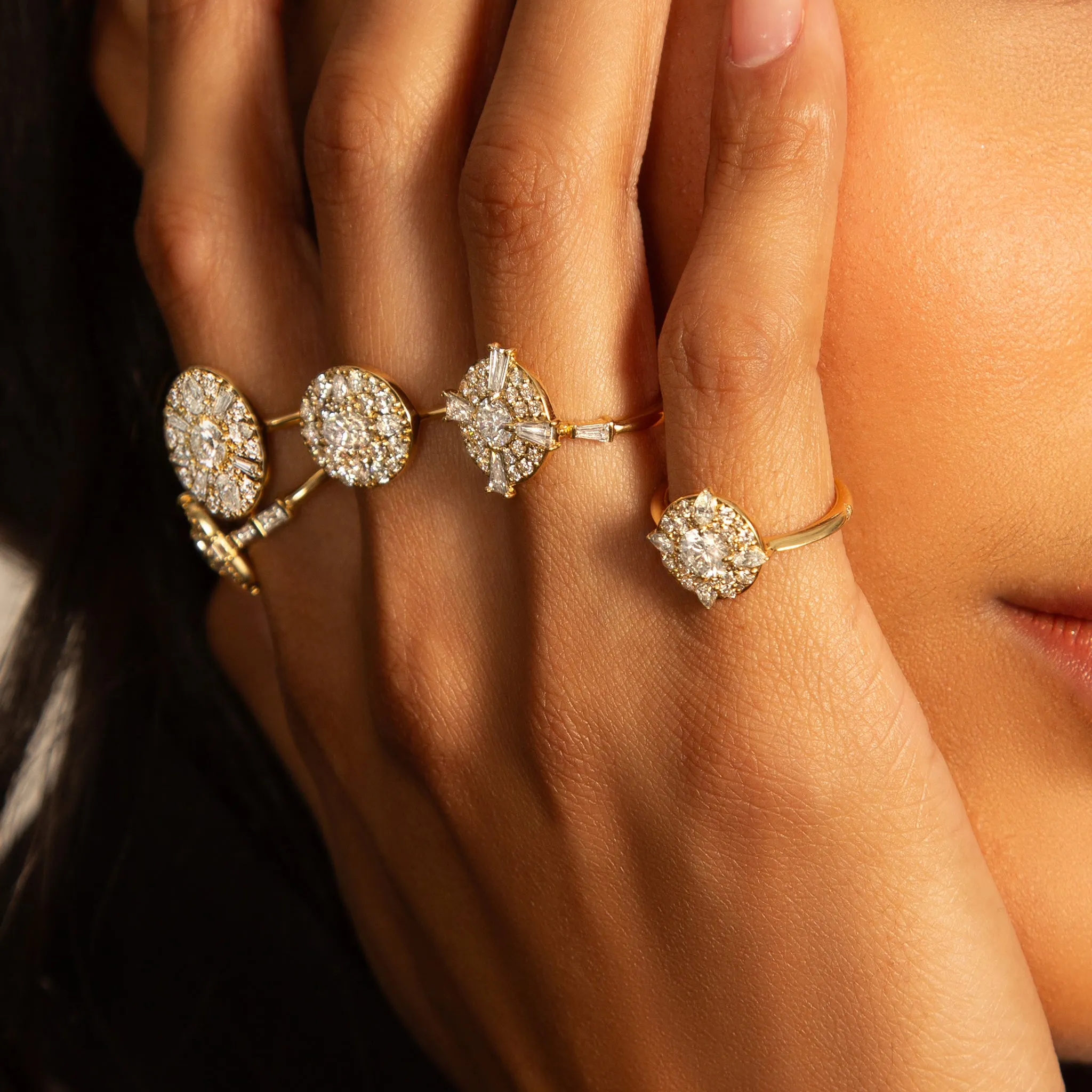 "Points North" Diamond Ring with Round and Pear Shaped Diamonds