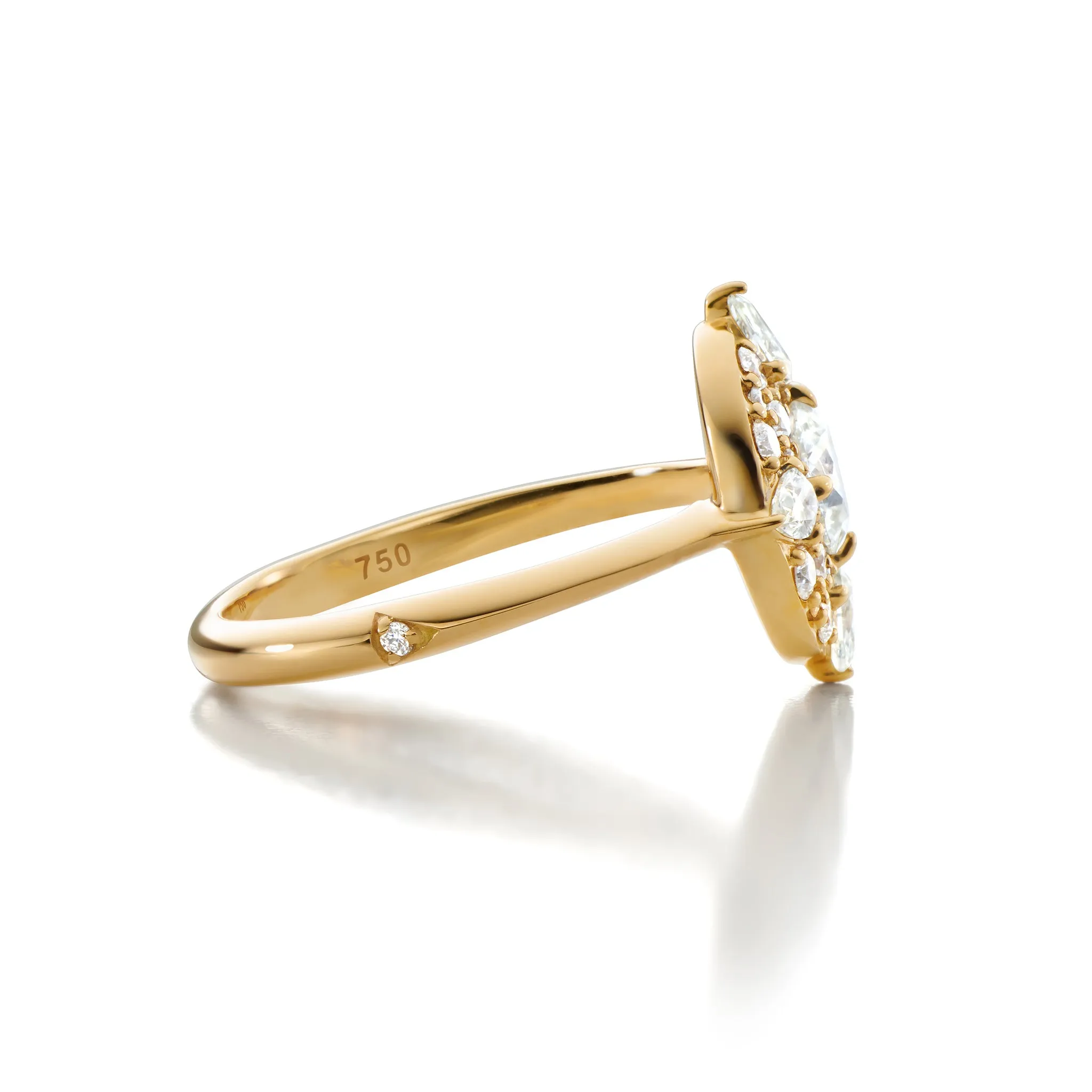 "Points North" Diamond Ring with Round and Pear Shaped Diamonds