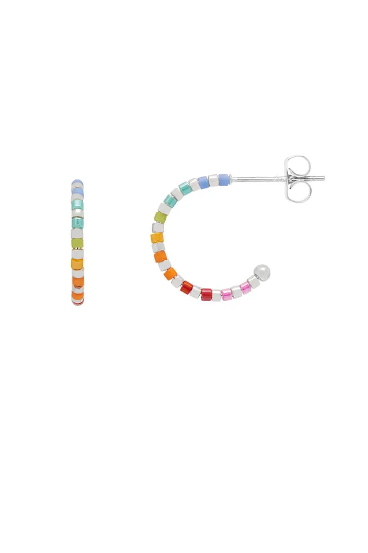 Rainbow Beaded Hoop Earrings