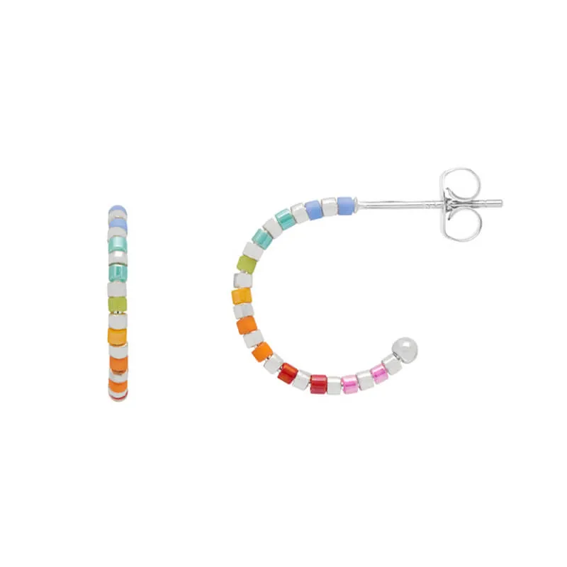 Rainbow Beaded Hoop Earrings