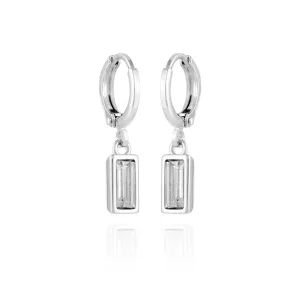 Rectangular Glass Stone Huggie Drop Earrings