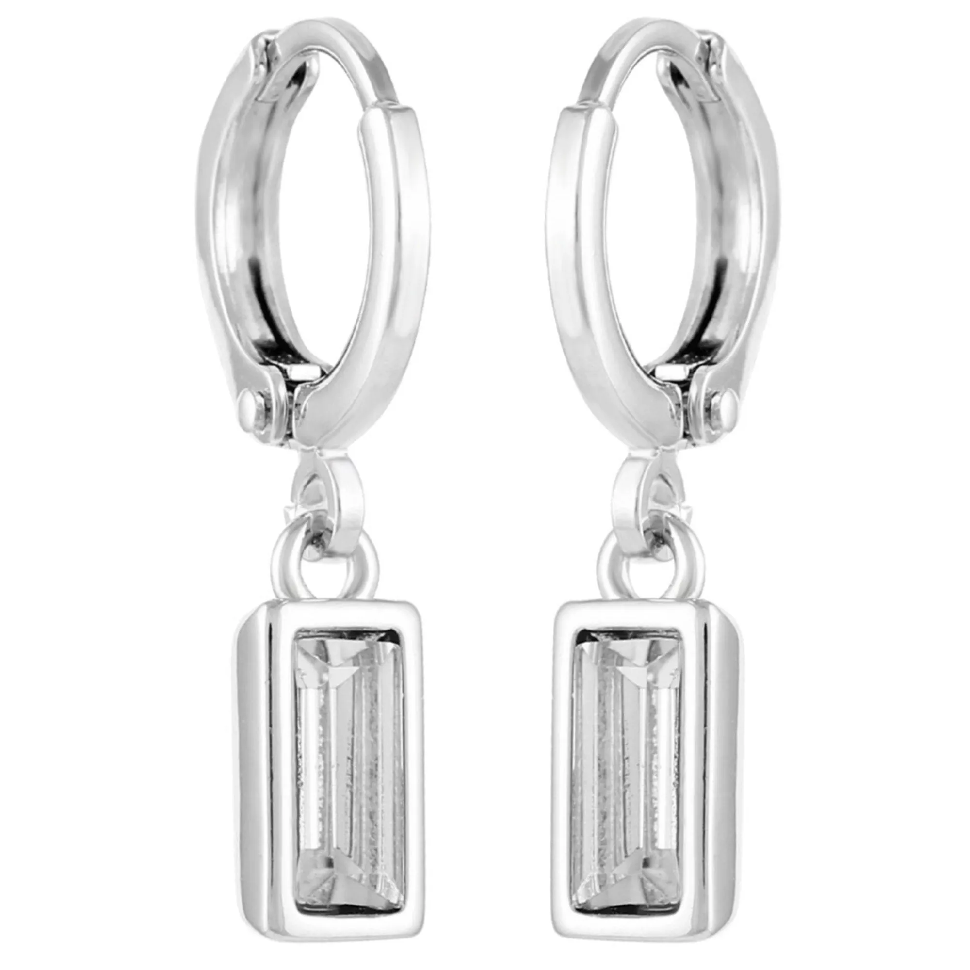 Rectangular Glass Stone Huggie Drop Earrings