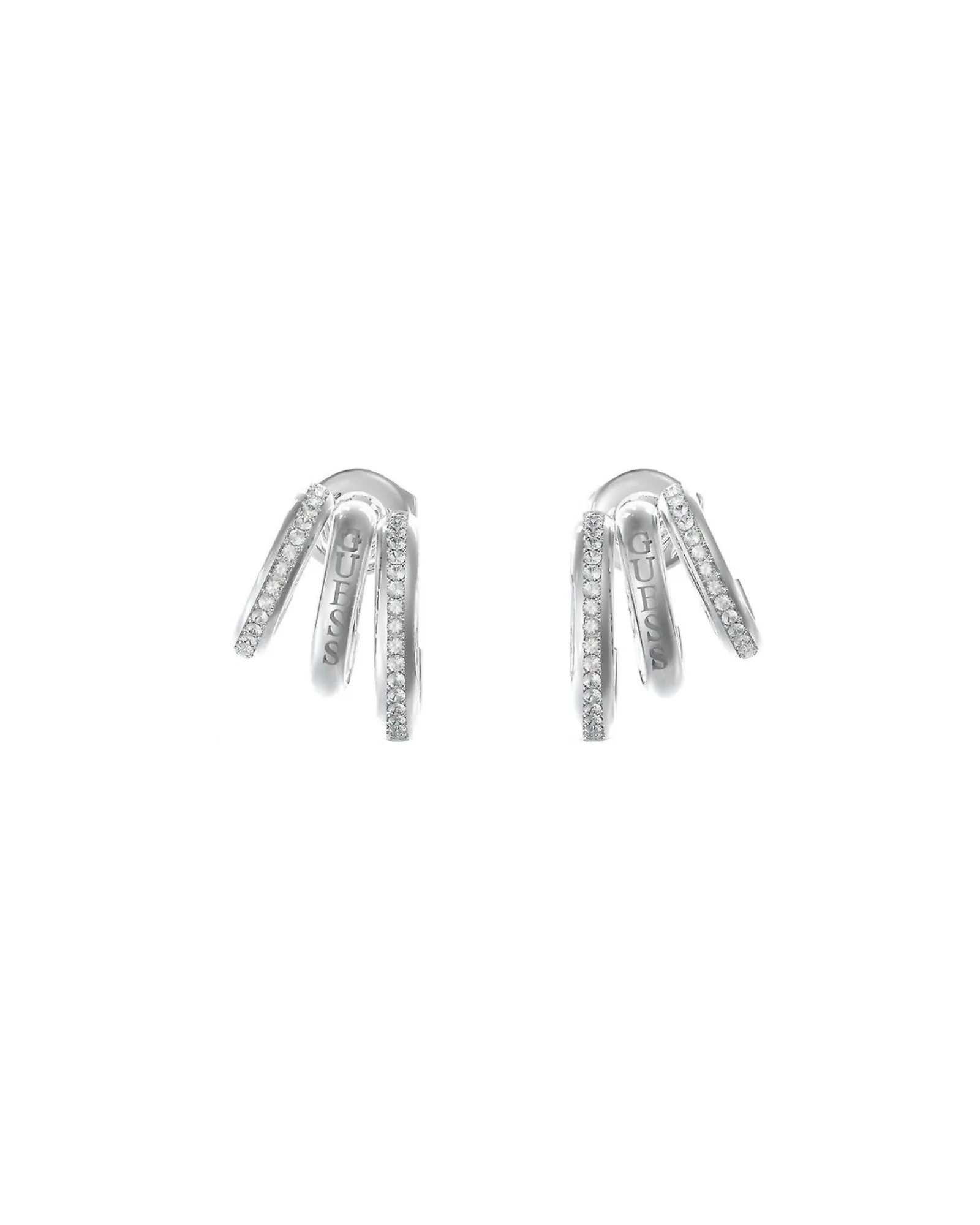 Rhodium Triple Mini Hoop Stud Earrings