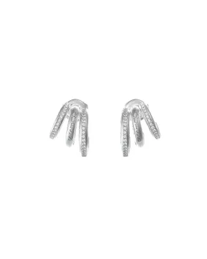 Rhodium Triple Mini Hoop Stud Earrings