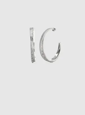 Silver Matelasse Pave Hoop Earrings