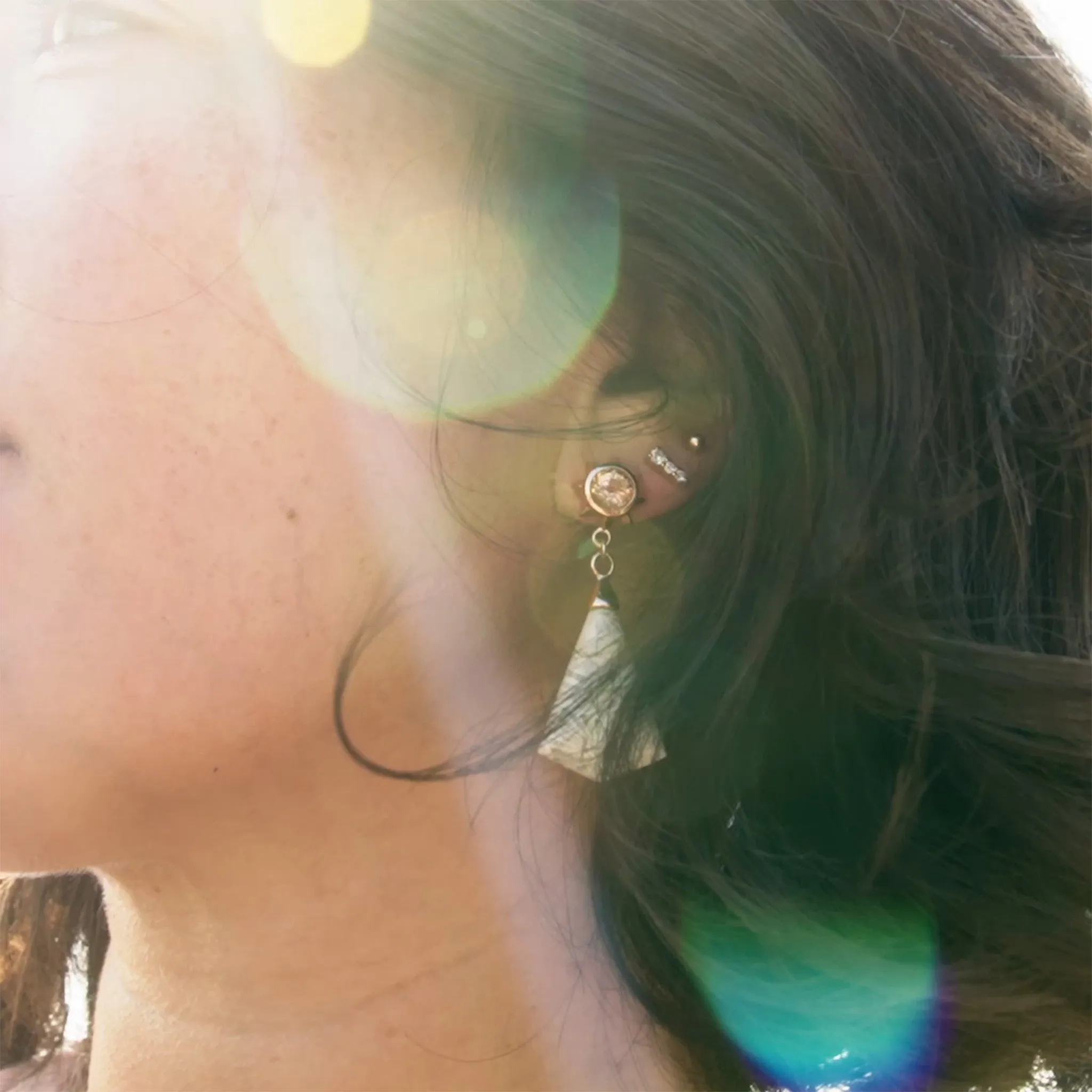 Special Edition "Star Dust" Petrified Coral Drop Earrings with Autumn Tourmaline