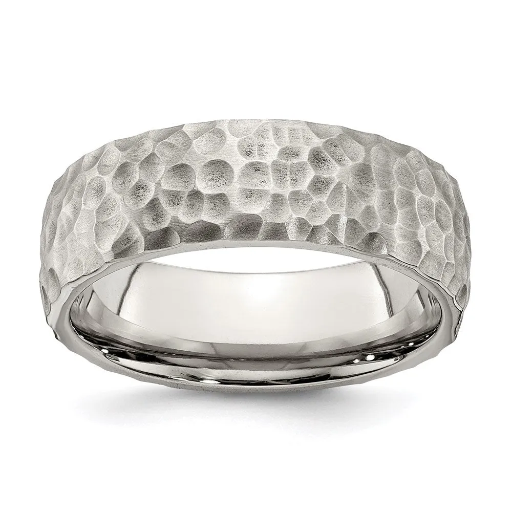 Stainless Steel Brushed and Polished Hammered 7.5mm Band | SR672