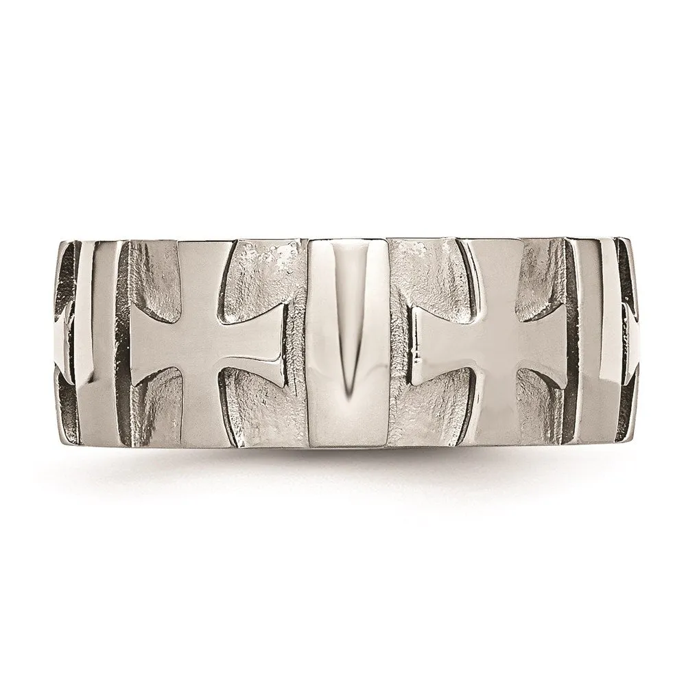 Stainless Steel Crosses w/Diamond 9.00mm Brushed & Polished Band | SR67AA
