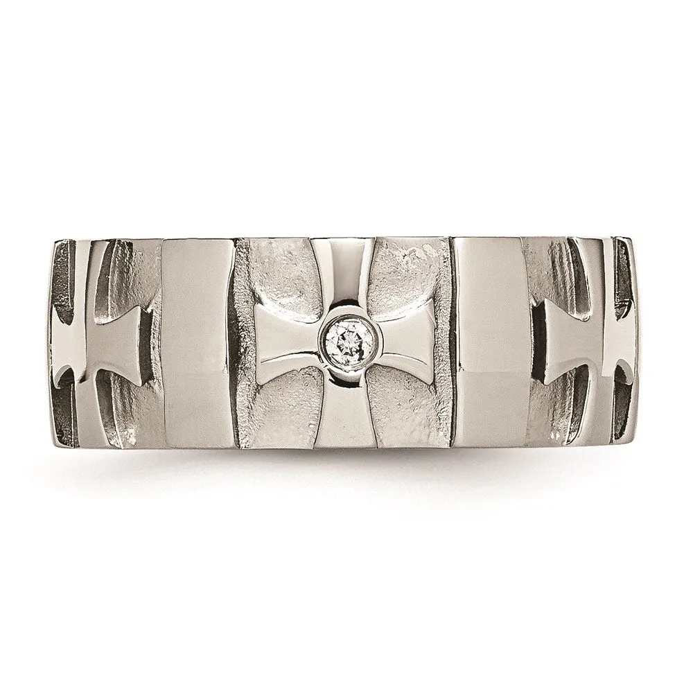 Stainless Steel Crosses w/Diamond 9.00mm Brushed & Polished Band | SR67AA