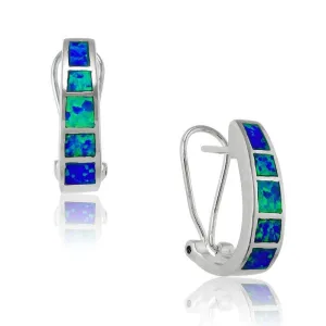 Sterling Silver Blue Inlay Squares Hoop Earrings