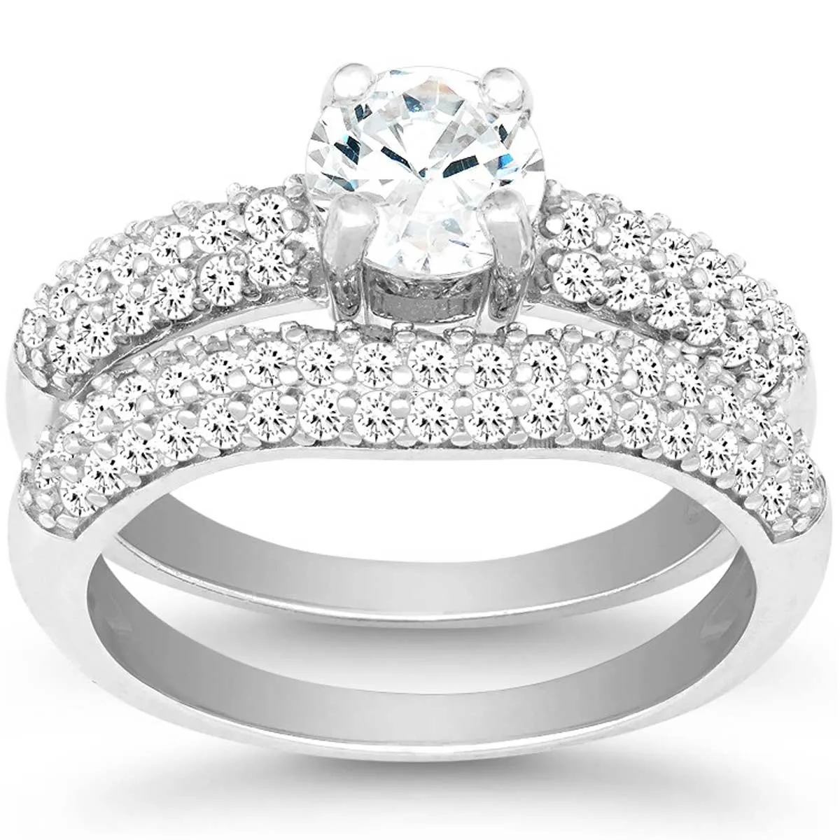 Sterling Silver CZ Engagement and Wedding Ring Set - W-9897