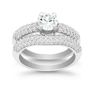 Sterling Silver CZ Engagement and Wedding Ring Set - W-9897