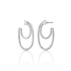 Sterling Silver Double Oval “Galaxy Wrap Hoop” Earrings with Baguette White Sapphire