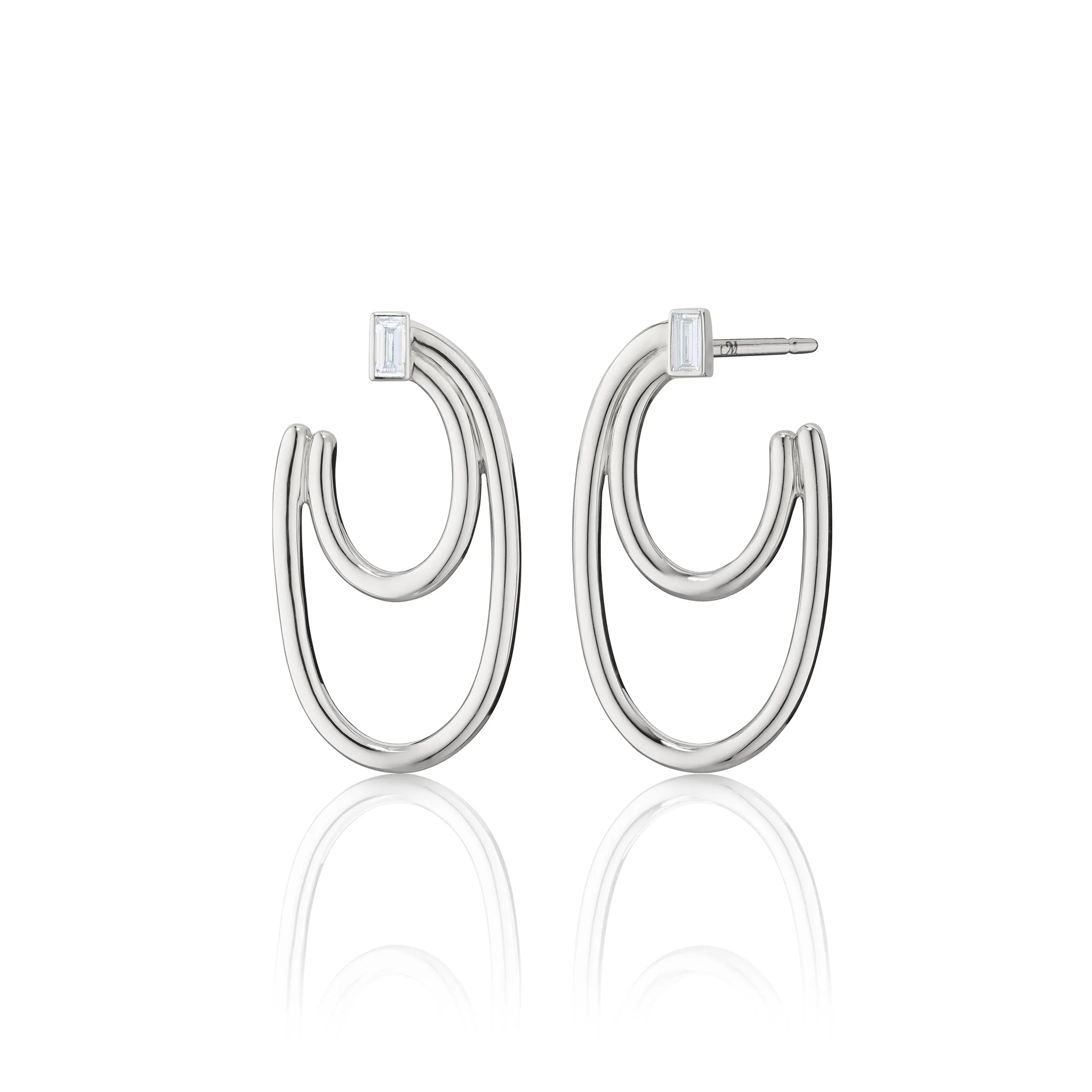 Sterling Silver Double Oval “Galaxy Wrap Hoop” Earrings with Baguette White Sapphire