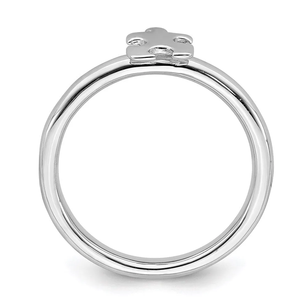 Sterling Silver Stackable Exp. Rhodium-plated Awareness Puzzle Piece Ring | QSK873