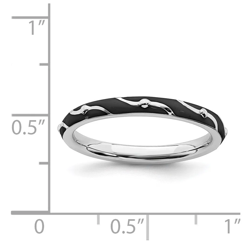 Sterling Silver Stackable Expressions Black Enamel Ring | QSK1506