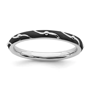 Sterling Silver Stackable Expressions Black Enamel Ring | QSK1506
