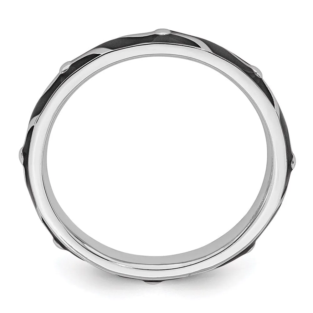 Sterling Silver Stackable Expressions Black Enamel Ring | QSK1506