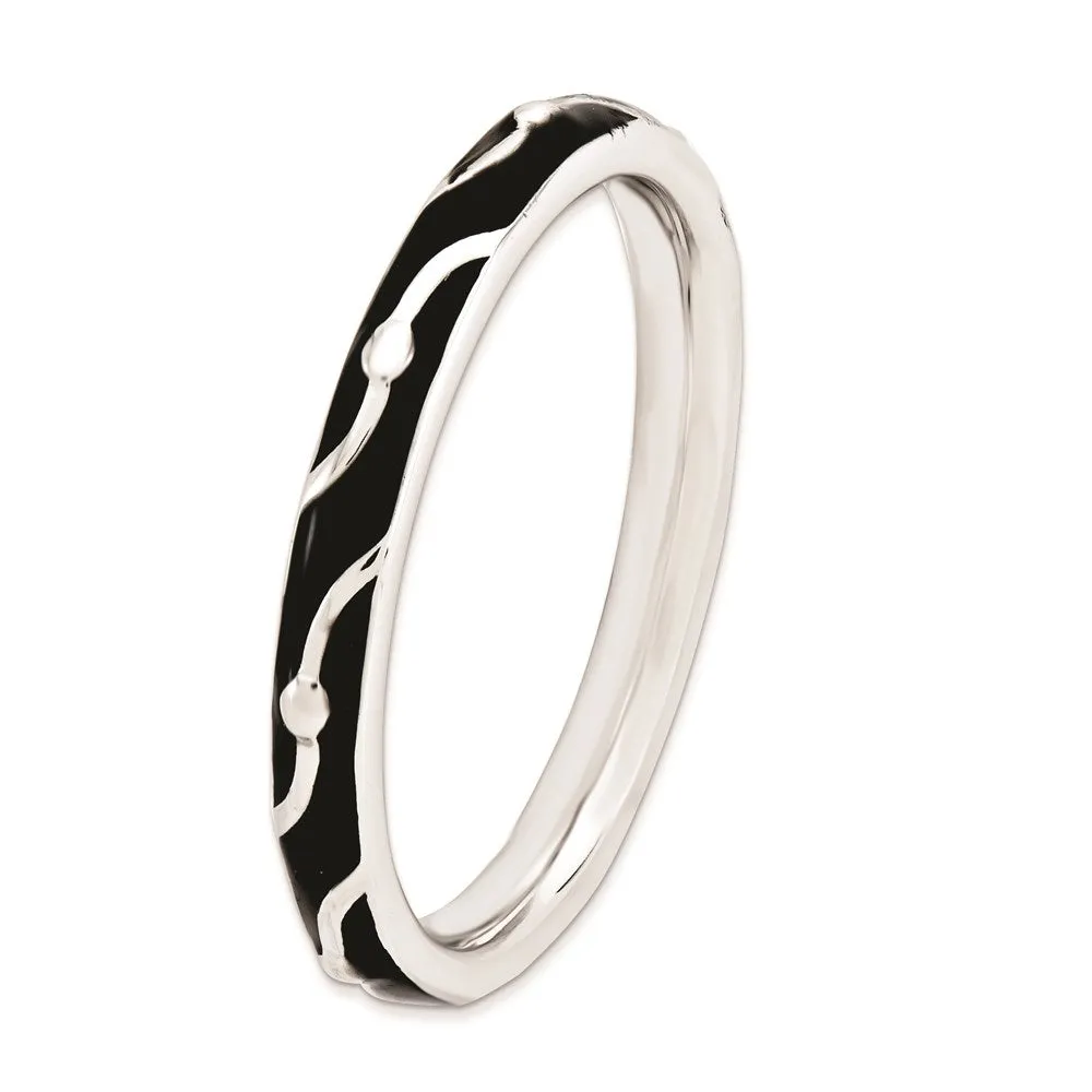 Sterling Silver Stackable Expressions Black Enamel Ring | QSK1506