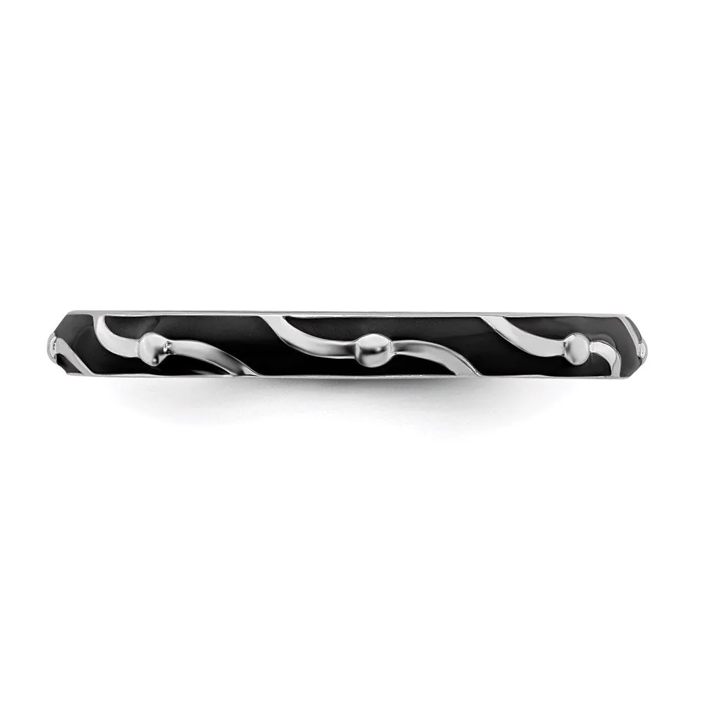 Sterling Silver Stackable Expressions Black Enamel Ring | QSK1506