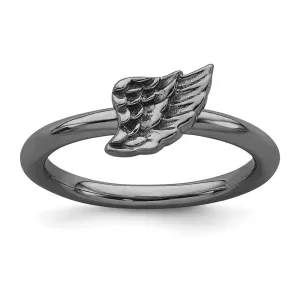 Sterling Silver Stackable Expressions Black-plated Angel Wing Ring | QSK1985