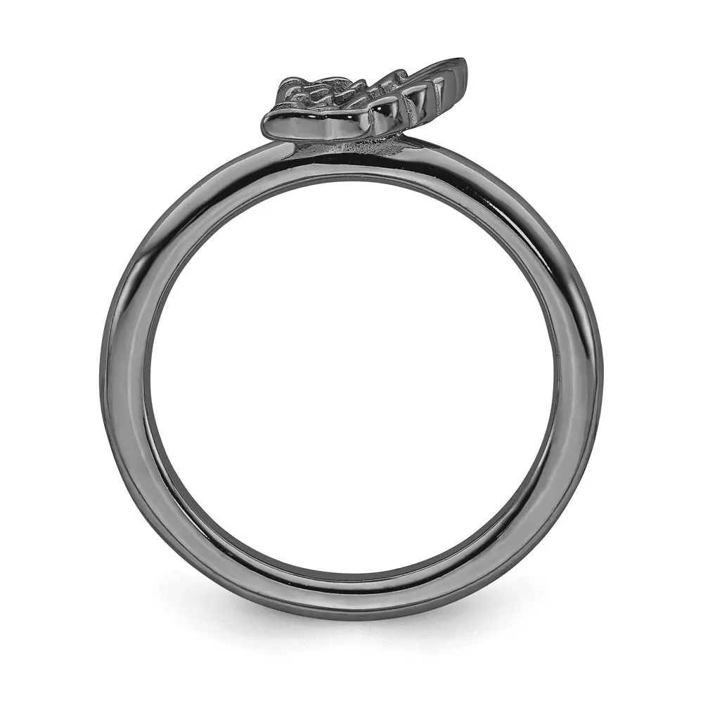 Sterling Silver Stackable Expressions Black-plated Angel Wing Ring | QSK1985