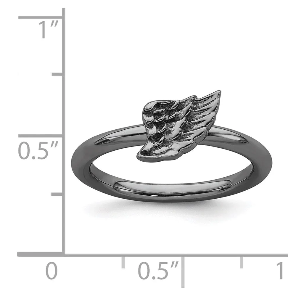 Sterling Silver Stackable Expressions Black-plated Angel Wing Ring | QSK1985