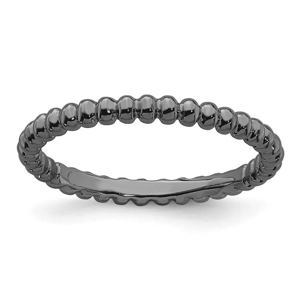 Sterling Silver Stackable Expressions Black-plated Beaded Ring | QSK213