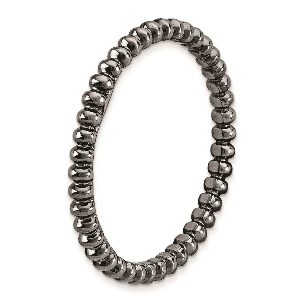 Sterling Silver Stackable Expressions Black-plated Beaded Ring | QSK213