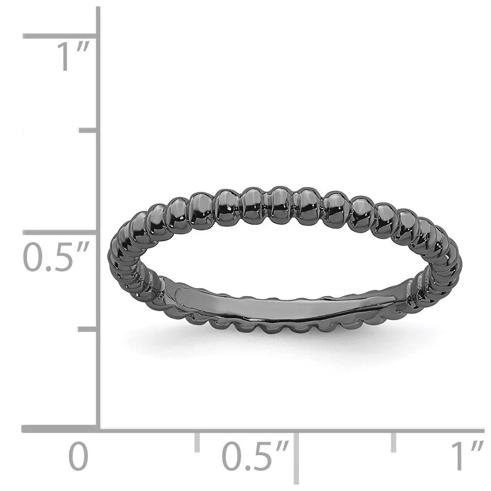 Sterling Silver Stackable Expressions Black-plated Beaded Ring | QSK213
