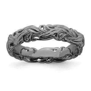 Sterling Silver Stackable Expressions Black-plated Carved Band | QSK1674