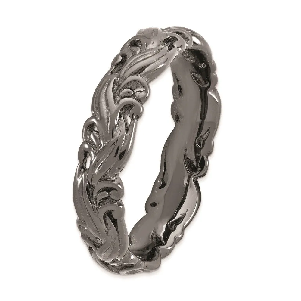 Sterling Silver Stackable Expressions Black-plated Carved Band | QSK1674
