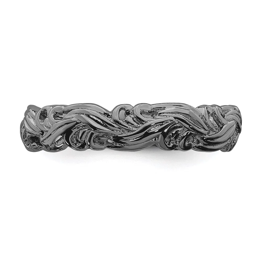 Sterling Silver Stackable Expressions Black-plated Carved Band | QSK1674
