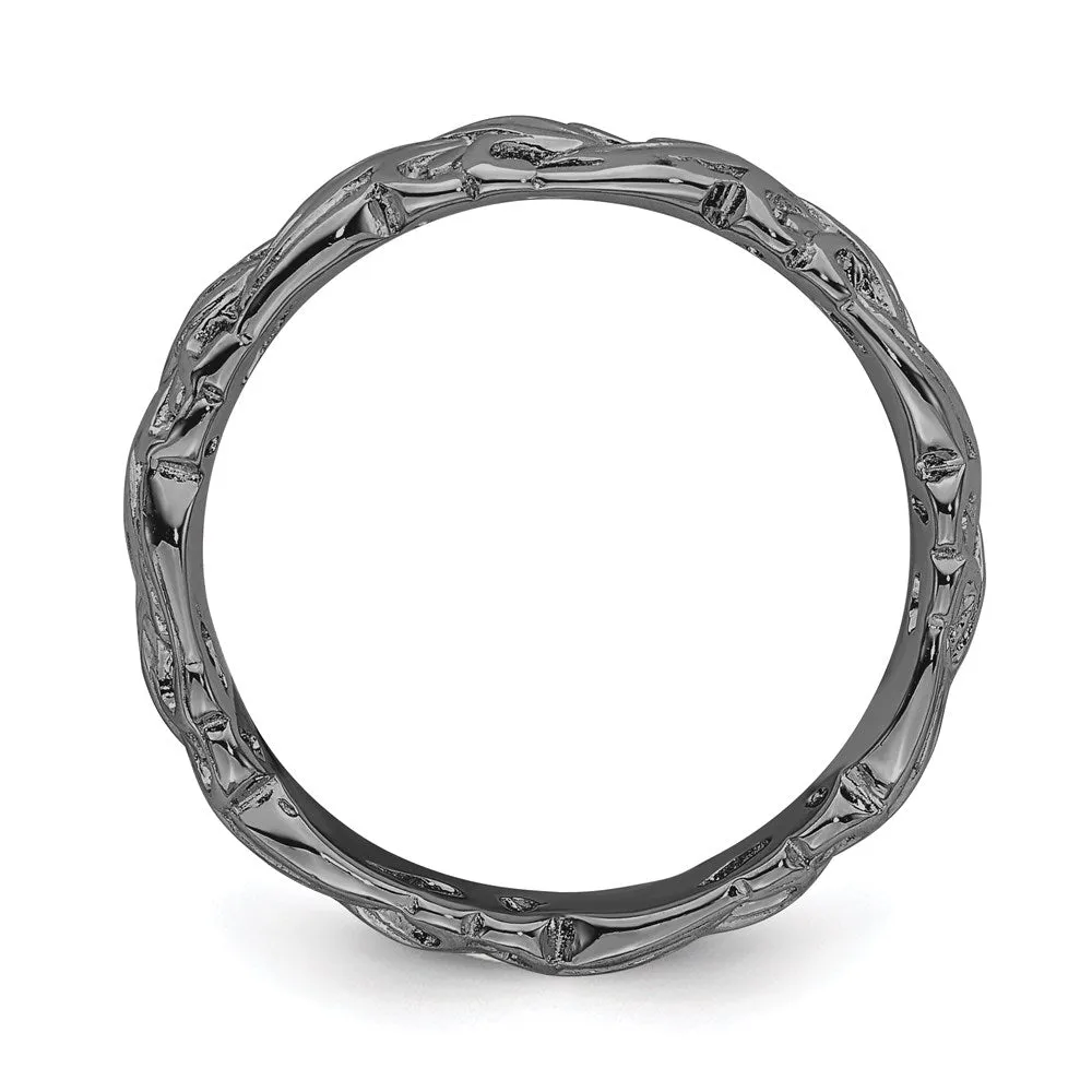 Sterling Silver Stackable Expressions Black-plated Carved Band | QSK1674