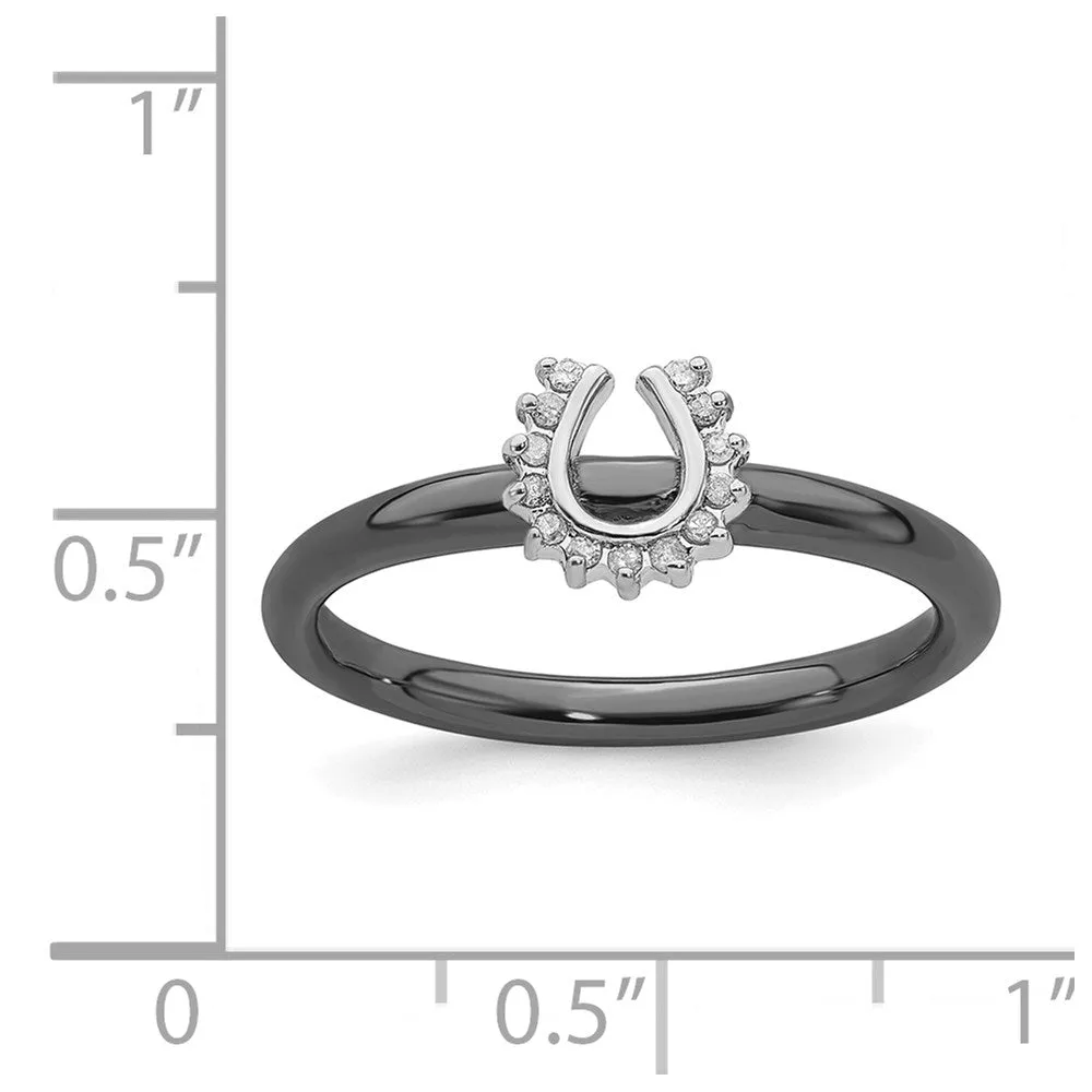 Sterling Silver Stackable Expressions Black-plated Dia. Horseshoe Ring | QSK1980