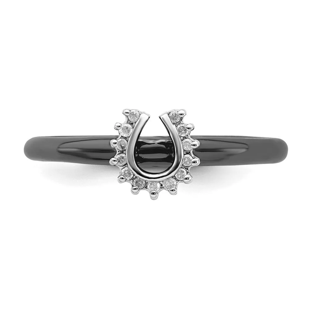 Sterling Silver Stackable Expressions Black-plated Dia. Horseshoe Ring | QSK1980