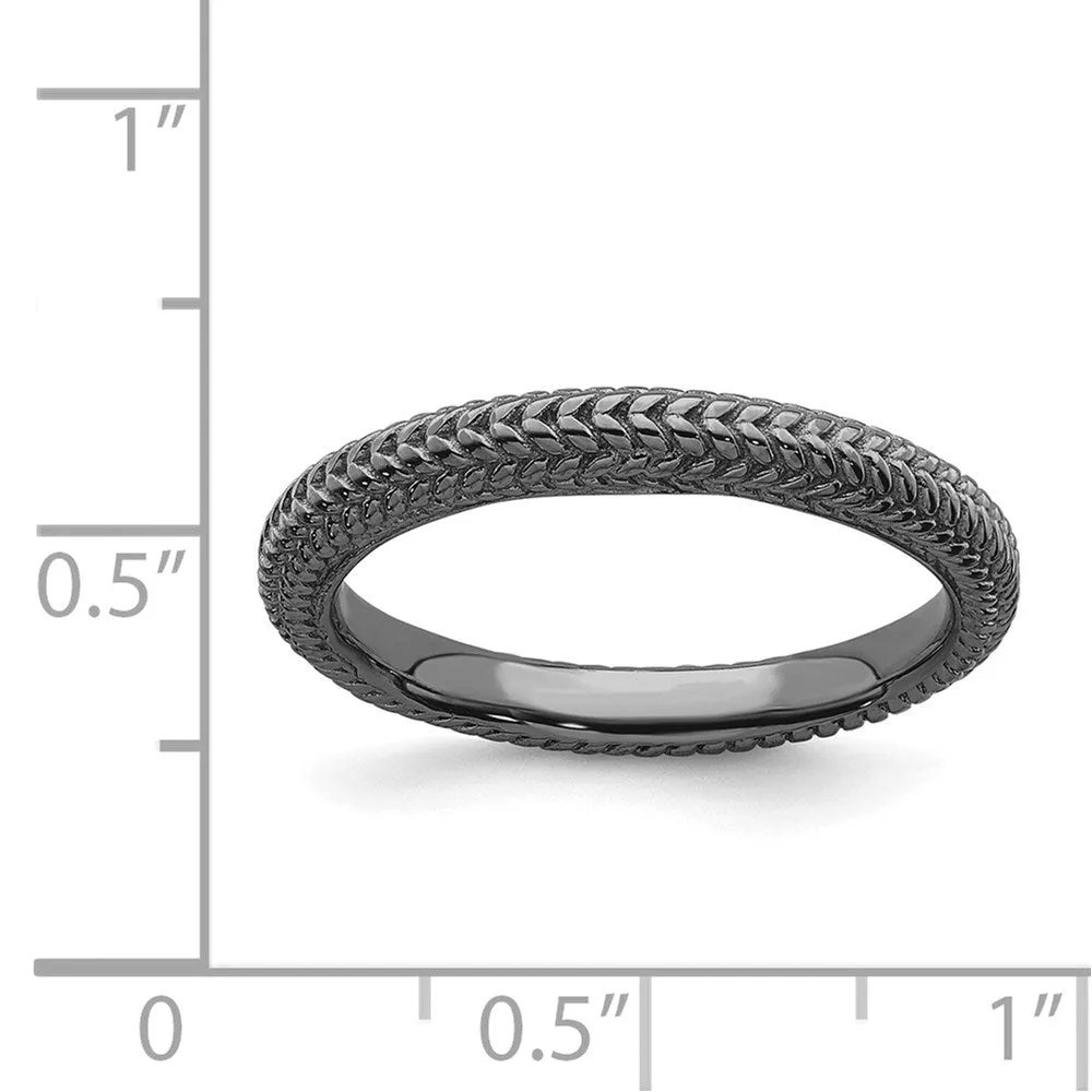 Sterling Silver Stackable Expressions Black-plated Domed Ring | QSK885