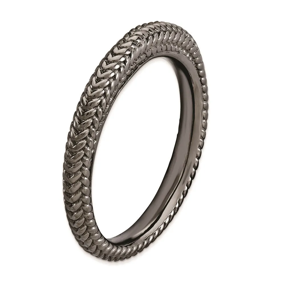 Sterling Silver Stackable Expressions Black-plated Domed Ring | QSK885