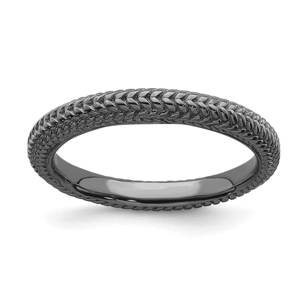 Sterling Silver Stackable Expressions Black-plated Domed Ring | QSK885