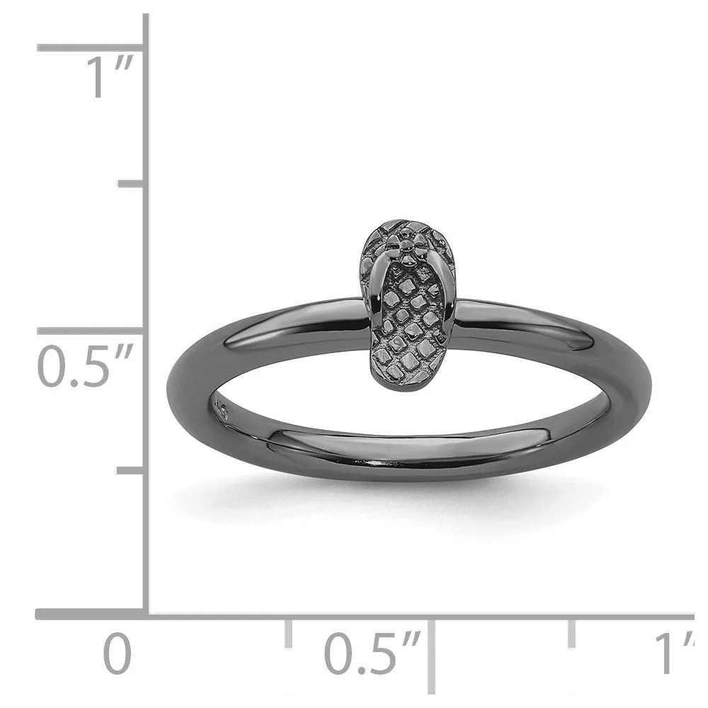 Sterling Silver Stackable Expressions Black-plated Flip Flop Ring | QSK1967