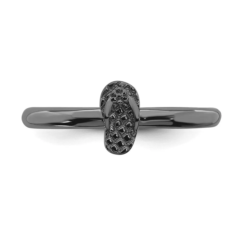 Sterling Silver Stackable Expressions Black-plated Flip Flop Ring | QSK1967